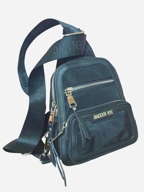 Madden NYC Black Mini Crossbody Sling Canvas Bag w Zippers